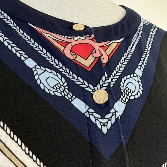 Dana Buchman Button Up Silky Cardigan Polka Dot Gold Buttons Navy White Tan - Picture 5 of 7